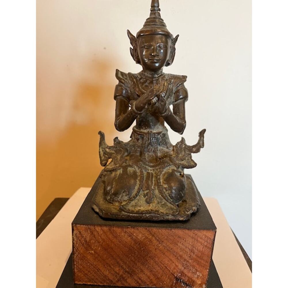 Antique 19th C. Bronze Seated Burmese Buddha/Deva Figure from Bangkok.
